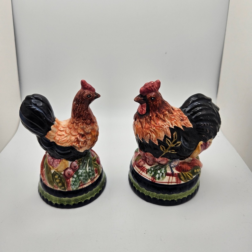 Ceramic Rooster & Hen Salt‎ and Pepper Shakers Farmhouse Country Kitchen Decor